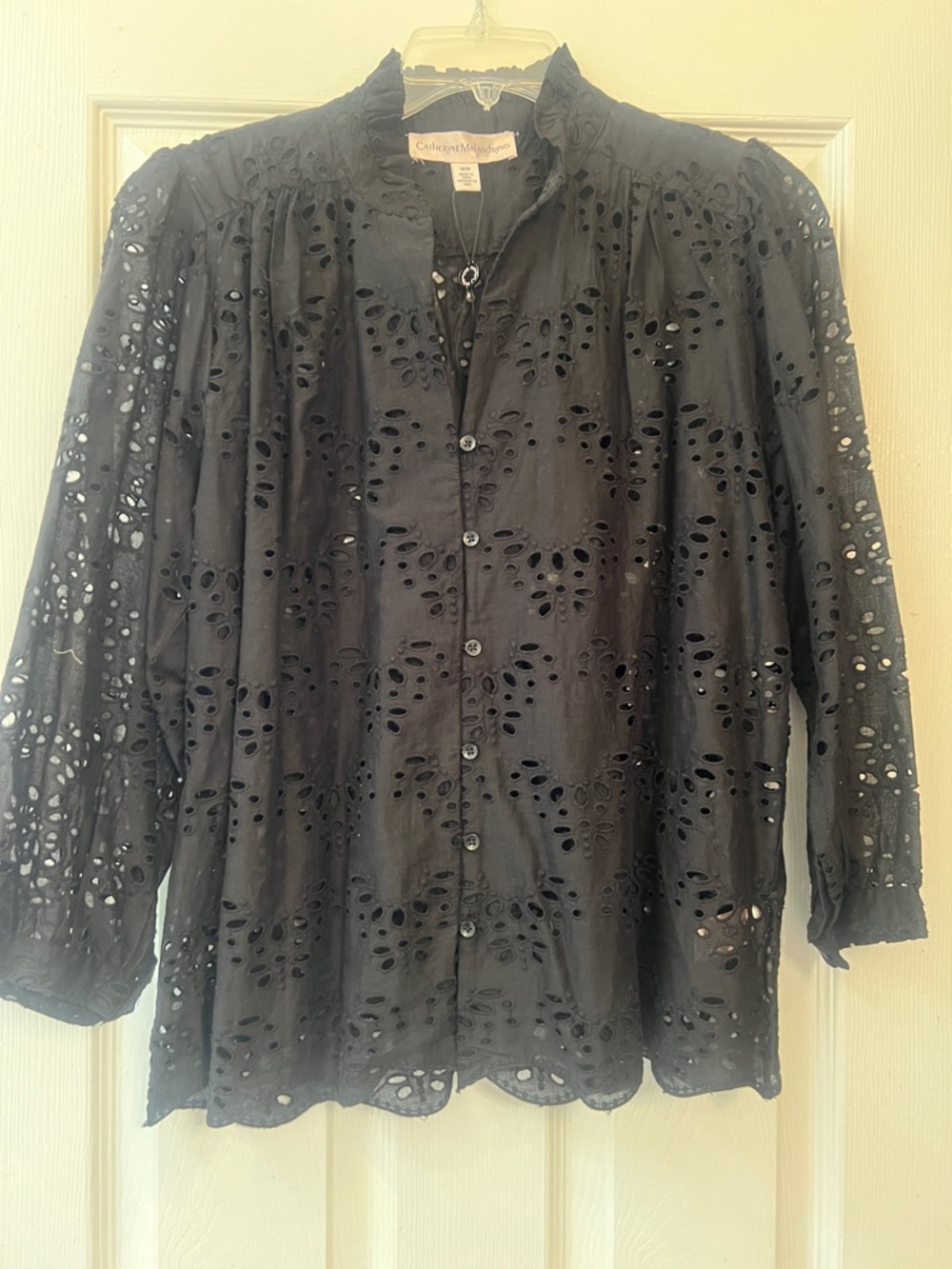 Catherine Malandrino Black Eyelet Button-Up Top